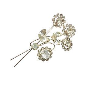 Vintage Juliana Crystal Rhinestone Floral Spray Brooch with Clear Sparkle